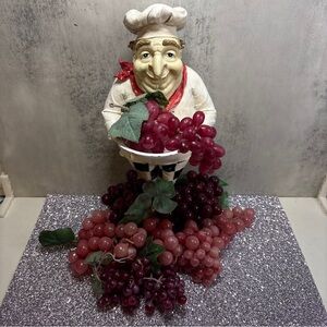 Unk Ceramic Chef Figurine with Red and Pink Grapes